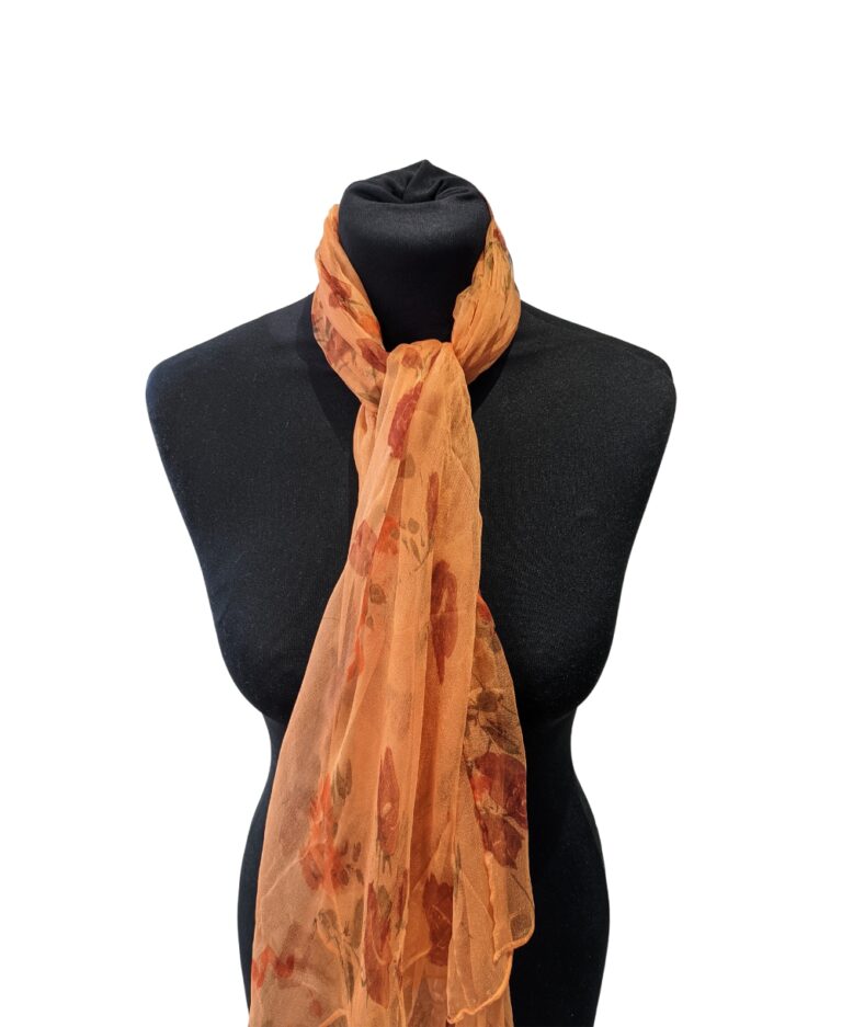 Mousseline orange et fleurs rouges